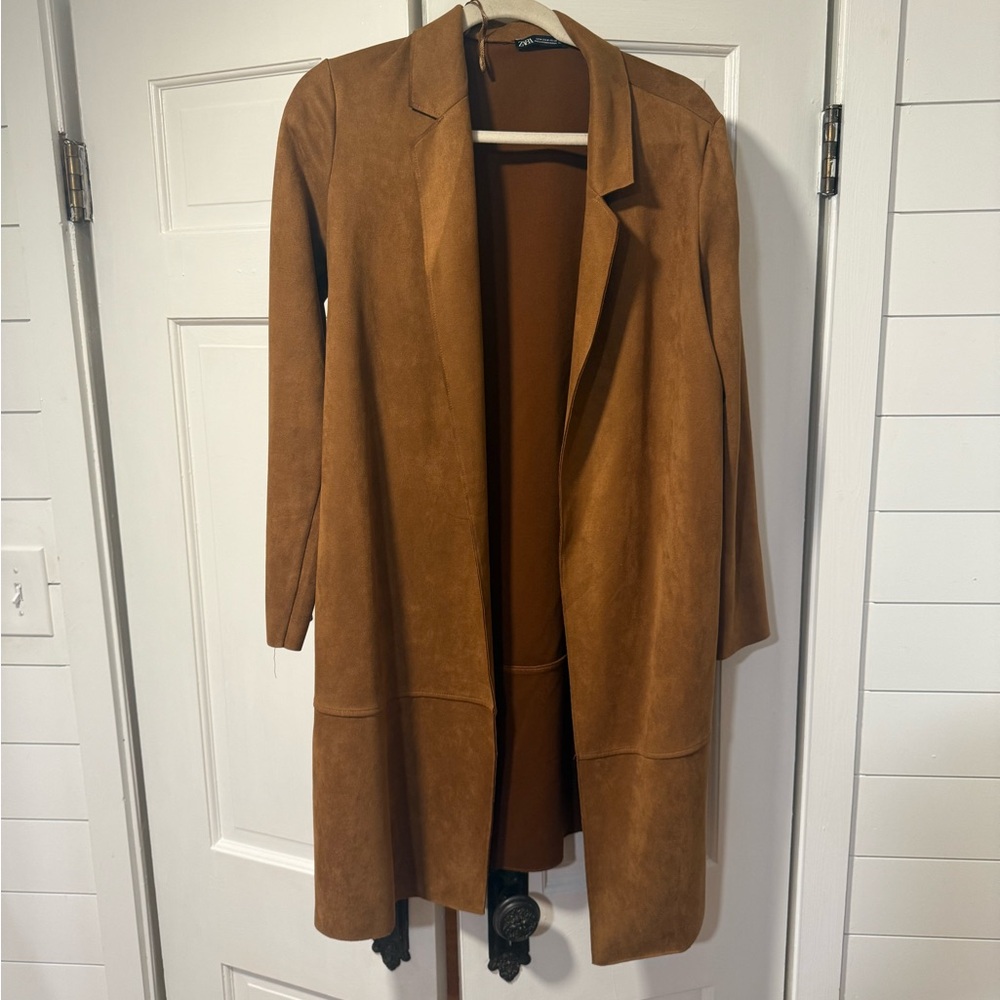 Brown Women's Long Coat Zara Camel Ultra Suede Coat Size M